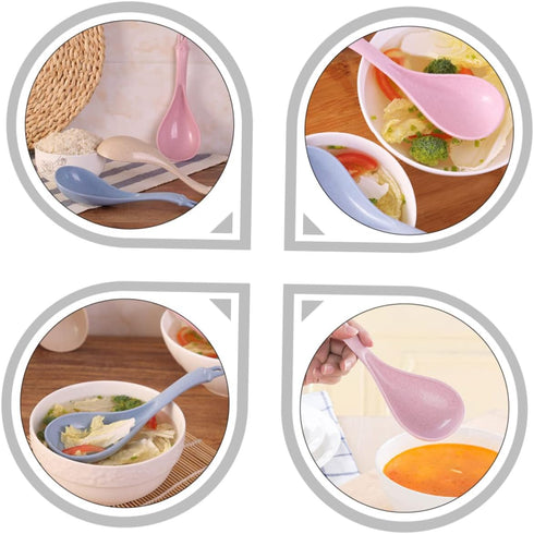 4pcs Wheat Straw Soup Spoon Japanese Ramen Chinese Spoons Japanese Spoon Rice Spoon Kitchen Cooking Cutlery Unbreakable Spoon Soup Spoons Porridge...