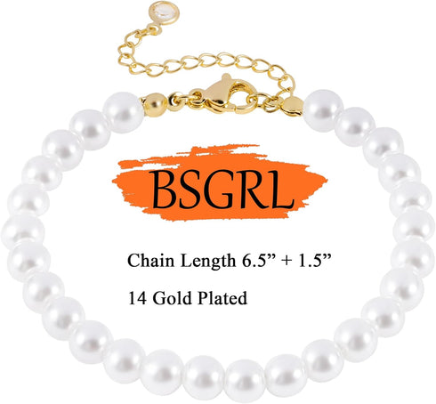 Pearl Bracelet-14K Gold Filled Pear Bracelets for women 6.5”+2”...