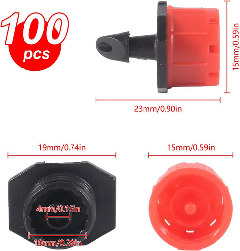 100pcs Drip Irrigation Fittings 360 Degree Adjustable Irrigation Drippers Sprinklers 1/4 Inch Drip Fittings for Watering System...