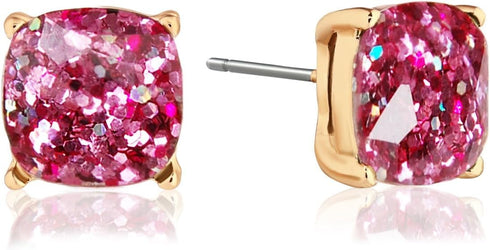 Humble Chic Small Square Stud Earrings for Women - 10mm Gold-Tone Glitter Statement Post Ear Studs...