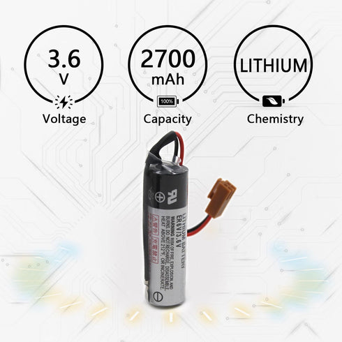 elxjar (2-Pack) 3.6V 2700mAh ER6V Battery Replacement for PLC in Factory Bag ER6VC119A ER6VC119B with Brown Plug Non-Rechargeable...