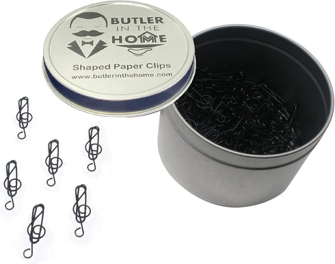 100 Count Music Clef Note Shaped Paper Clips Great for Paper Clip Collectors or Office Gift - Comes in Round Tin with Lid and Gift Box (Black)...
