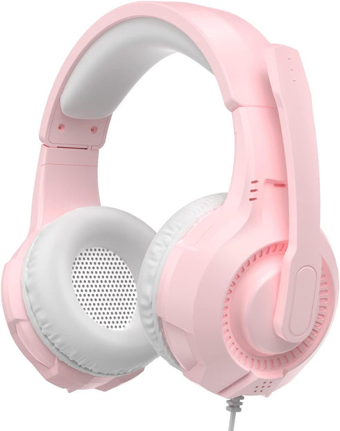 Headphones with Microphone Surround Sound Active Noise Canceling Pink Wired Gaming Headphones - 3.5mm Audio Jack Stereo Headset for PC, PS4, PS5, ...