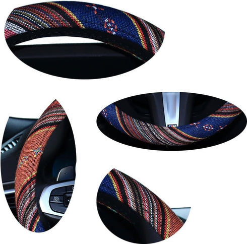 Car Steering Wheel Cover, Coarse Flax Cloth, Ethnic Style, Universal 15 Inch Fit, Anti-Slip Sweat-Absorbent (1#)...