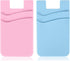 2Pack Phone Wallet,Silicone Credit Card Holder Stick on Double Pocket for Back of Cell Phone case-Sky Blue,Pink......