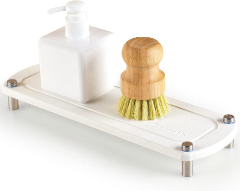 Instant Dry Bathroom Kitchen Sink Organizer, Diatomite Stone Drying Tray for Soap Dispenser, Sponge Brush and Toothbrush Cup, Countertop Fast Dryi...