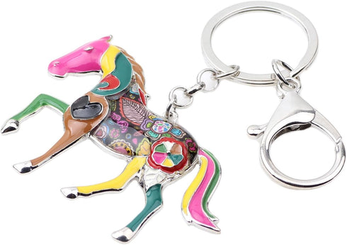 BONSNY Enamel Metal Horse Key chains For Women Girls Gifts Car Purse Animal Pendant Charms...