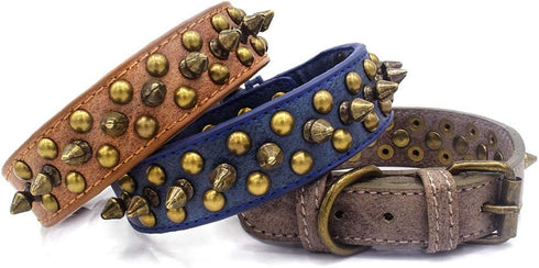 Spiked Dog Collar, Mushrooms Rivet Studded Adjustable Pu Leather Pet Collars for Cats Puppy Dogs (XS, Brown1)...