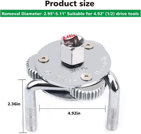 1 PC Round Foot Oil Grid Filter Wrench, 4.92" x 2.36" 3-Jaw Oil Filter Wrench, Extra Thick Double Tab Heavy Duty Oil Filter Removal Tool, For Larg...