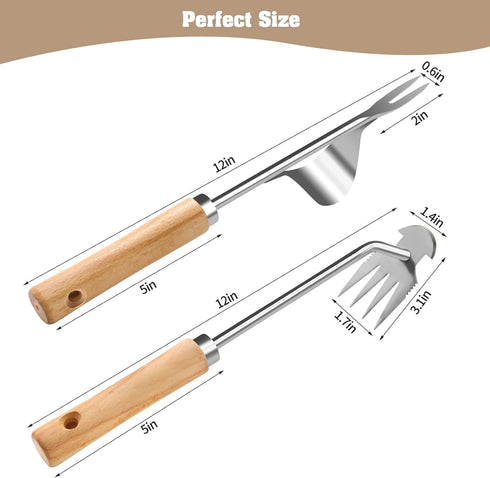 Stainless Steel Weed Puller 2 Pcs, Multifunction Weeder Puller, Wood Handle Hand Weeder Tool for Gardening, Shaped Light Duty Hand Weeder for Gard...