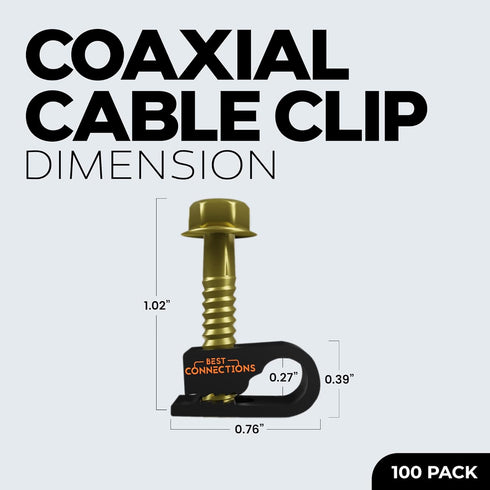 Coaxial Cable Clips with Pre-Inserted Screw (100 Pack) – Black Single Cable Mounting Clamps for Coax Cable (RG6, RG59) and Ethernet Cable – Cord F...