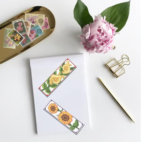 FREEBLOSS 6 Set Bookmark Cross Stitch Kits Stitch Bookmark Cross Stitch Kits with Instructions 6 Flowers Pattern Punch Needle Kit for Beginners Bo...