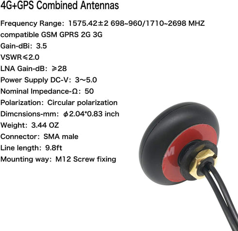 4G LTE Antenna BD GPS Combined Antennas Outdoor Screw Mount Combo Mimo Antenna 3.5dbi with Dual SMA Male Connector 9.8ft RG174 Coaxial Cable...