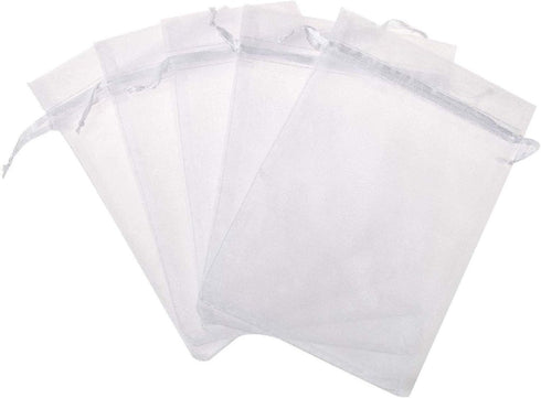 50 Pcs 5x7 inch Gift Wrap Bags, Organza Sheer Clear Tulle Fabric, White Drawstring Sachet for Baby Shower Favor, Birthday Party Favor, Bachelorett...