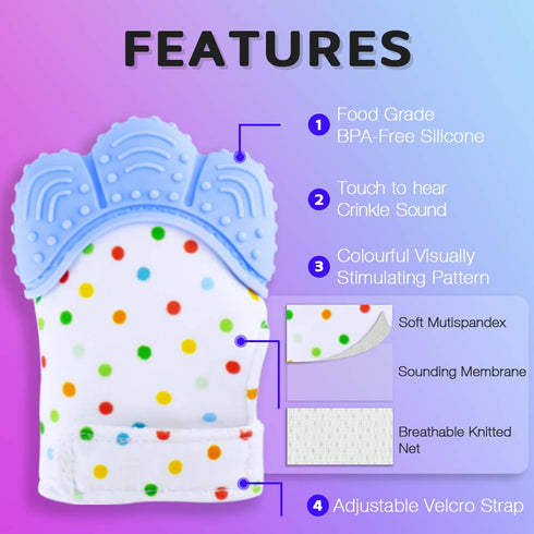 Teething Mittens for Baby (2 Pack) with Baby Teething Toys (3 Pack), Self Soothing Pain Relief Mitt, Silicone Baby Teethers, BPA-Free, Natural Org...