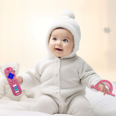 2Pcs Baby Teething Toy, TV Remot Control ShapeTeether for Infant 18+ Months, Never Drop Silicone Chew Toy, Food Grade Silicone Teether...