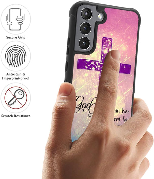 for Galaxy S22 Case, Heavy Duty 3 in 1 Hybrid Hard PC + Soft Silicone Shockproof Drop Protective Case for Samsung Galaxy S22 5G 6.2 inch, Christia...