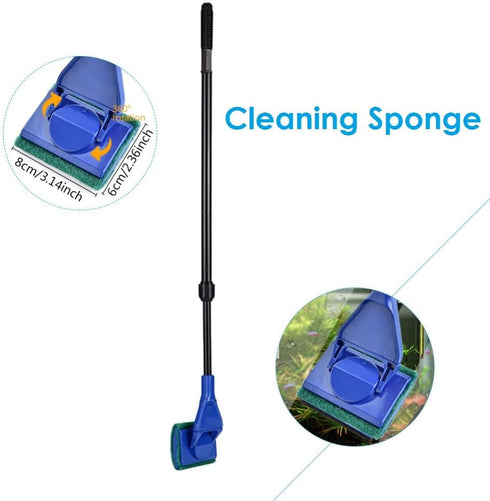 5 in 1 Aquarium/Fish Tank Cleaning Kit/Tool, Algae Scraper, Fish Net, Sponge, Plant Fork, Gravel Rake, Length Adjustable from 21 inches to 31 inch...