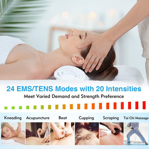 24 Modes Tens Unit Muscle Stimulator, Rechargeable Tens Machine with 8 Electrode Pads (American Gel), Electric Pulse Massager for Pain Relief Ther...