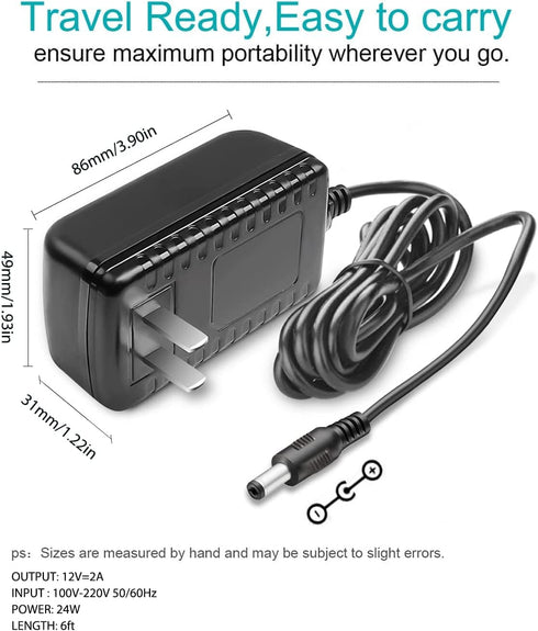 12V DC Adapter Power Cord fit for Theragun Liv, ONN 16” 20" 30" 37" ONN Sound Bar Speaker, ONB18SB001, Onn 22" 100002487 24" ONA18HO015 100002480 ...