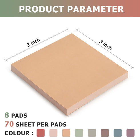 Sticky Notes 3x3 Self-Stick Notes Pads with 8 Morandi Colors, Easy to Post for Office, School, Home, 8 Pads/Pack, 70 Sheets/Pad...