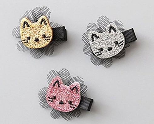 FANCYBABY Cat Design Hair Clips (3 Count) - Girls & Toddlers (Pink, Gold, Silver) - 3pcs Snap Clips - Cat Lovers - Party & Occasion...
