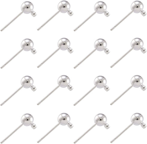 Craftdady 100Pcs Silver Ball Post Earring Studs 16x5mm Brass Ear Pins with 1.5mm Loop for Jewelry Earring Making...