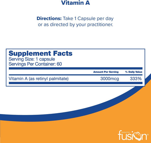 Bariatric Fusion Vitamin A, 3000 mcg of Retinyl Palmitate, Post Bariatric Surgery Supplement, 60 Count...