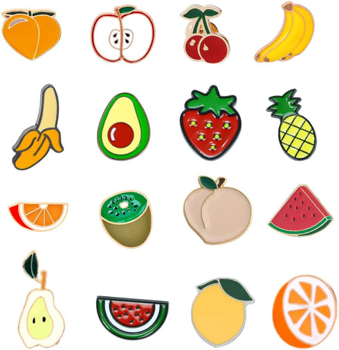 16PCS Cute Fruit Pin Set Strawberry Avocado Peach Pineapple Banana Cherry Brooch Cartoon Badge Lapel Backpack Scarf Decoration...