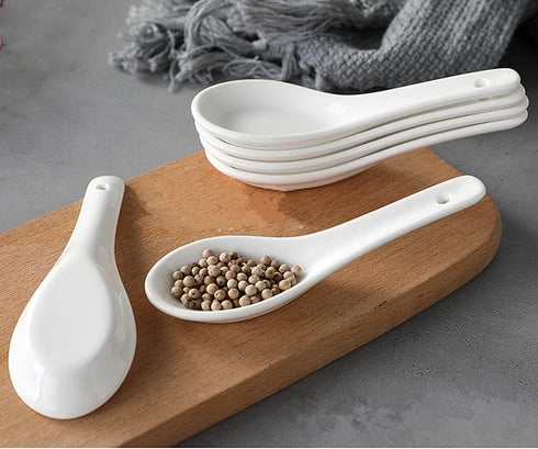 10 Pack White Ceramic Soup Spoons,Wonton Soup Spoons,Asian Soup Spoon Set,5"Kid Spoons,Tasting Spoon,Side Dishes,Table Spoons,Small Appetizer Spoo...
