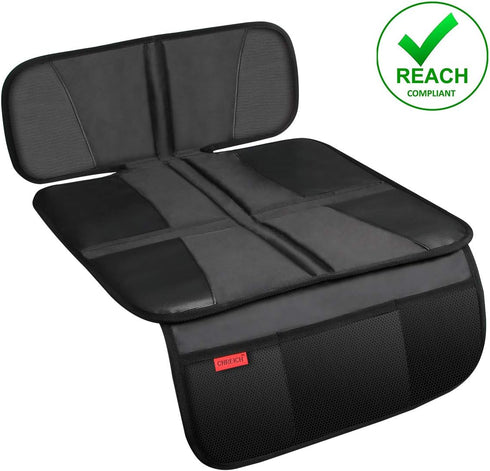 Car Seat Protector - Seat Protection Mat - Thick Padding - Durable, Waterproof Fabric, Leather Reinforced Corners & 3 Pockets for Handy Storage Bl...