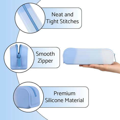Pencil Holder Case, Gradient Color Silicone Waterproof Pencil Pouch, Portable Silicone Pencil Bag Aesthetic Zipper Pencil Pouch for School Supplie...