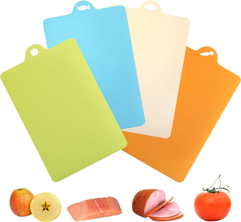 Cutting Boards for Kitchen, Flexible Plastic Cutting Board Mats with Food Icons, BPA-Free, Dishwasher Safe Cutting Mat for Meat, Fish, Fruit and V...