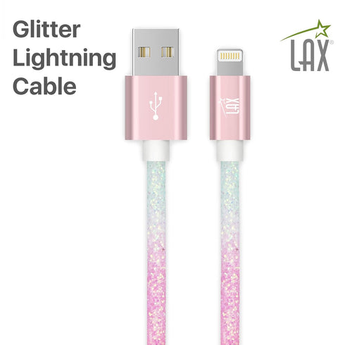 LAX Gadgets USB A to Lightning Cable - Glitter Apple MFI Certified Lightning Cable for iPhone, iPad, iPod - Nylon Braided Fast Charging Cable - Hi...