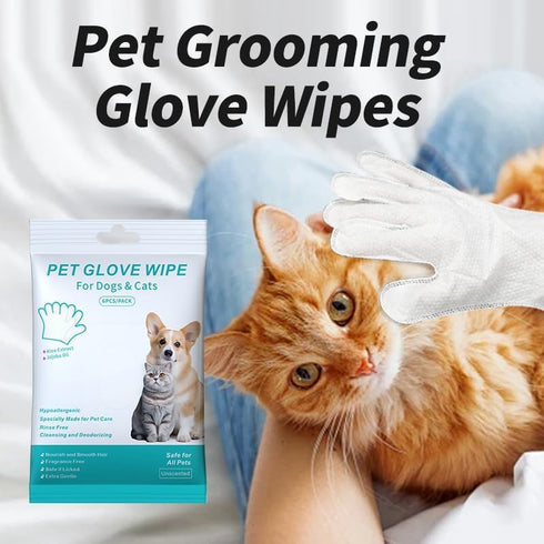 ?12PCS?Cleaning Glove for Dog and Cat, Wipes Gloves for Dog and Cat Fur Face, Ear, Eye, Paws Cleaning Wipes Pet Wash Free Gloves, Grooming Wipes f...