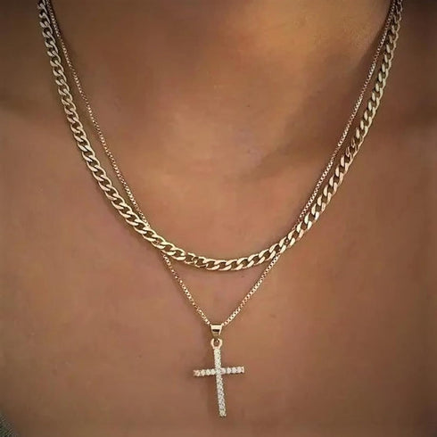 Cross Necklace for Women,Stackable Stacked Stacking Layering Layered Necklaces Dainty Gold Necklace Paperclip Box Flat Mariner Chain Necklace Cros...