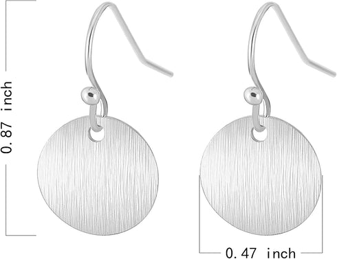 Sterling Silver Dangle Earrings for Women White Gold Plated Silver Round Disc Brushed Earrings Minimalist Jewelry...