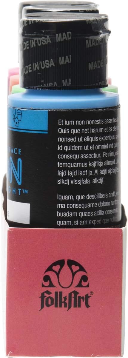 FolkArt 4 Bottle Multi-Surface Acrylic Paint Set, 2oz, Neon Blacklight Colors...