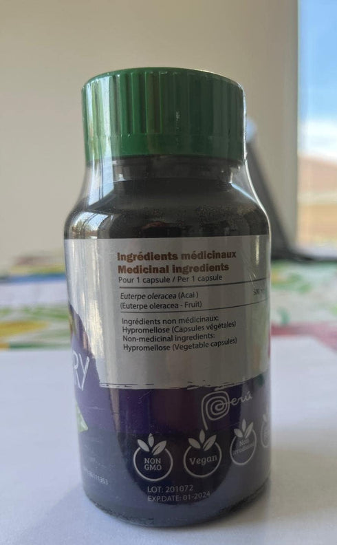 Amazon Andes Acai/Açai Berry Capsules (Euterpe oleracea) – Rich Source of antioxidant, Vitamin C & Fibers - Support Immune System - Gluten Free, N...
