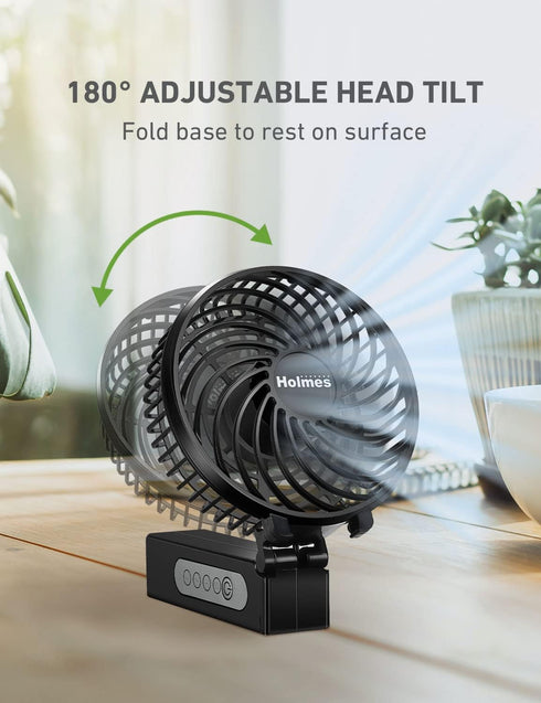 HOLMES 4" Portable, Handheld, Personal or Desk Fan, 3 Speeds, Rechargeable battery, USB-C Charging Cable, 180° Adjustable Head, Lightweight, Compa...