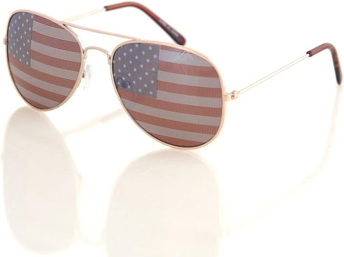 Aviator USA America American Flag Sunglasses - Great Accesory for 4th of July (Gold, Multi)...