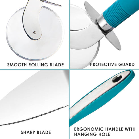 Webake Pizza Cutter Wheel Pie Serve Set, Large Pizza Slicer Stainless Steel Pie Cake Cutter with Non-slip Green Handle, Ideal for Cake Pizza Pies ...