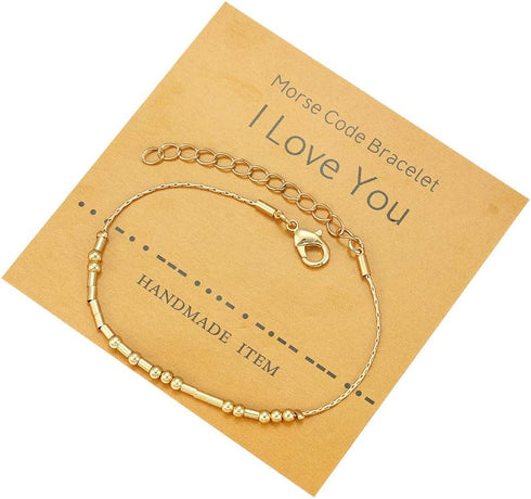 Pingyongchang Inspirational Bracelets Friendship Morse Code Bracelets Inspirational Jewelry Gifts for Women Men Adjustable Gold Beads Anklets for ...