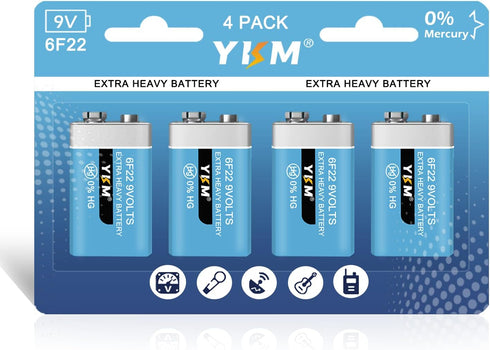 9V Batteries Long-Lasting Carbon Zinc 9 Volt Battery for Smoke Alarm Guitar Pedals Smoke Detector Battery - 7 Year Shelf Life 4 Pack...