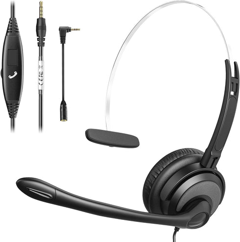 3.5mm Computer Headset with Microphone, Cell Phone Headset with Microphone Noise Cancelling for iPhone Samsung PC Business Skype Softphone Call Ce...