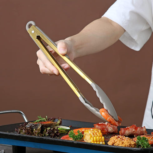 Gold Cooking Tongs, Berglander Heavy Duty Food Tongs For Cooking With Silicone Tips And Titanium Gold Plating Handle, Kitchen Tongs, Grill Tongs, ...