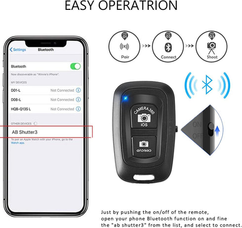 Wireless Camera Remote Control (2 Pack), Wireless Remote for iPhone & Android Phones iPad iPod Tablet, Clicker for Photos & Videos...