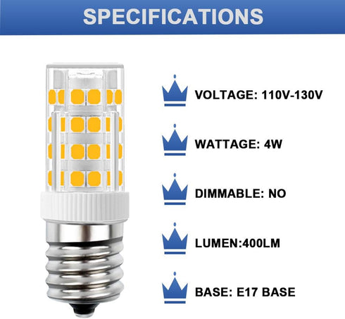 E17 LED Bulb, Stovetop Light, Appliance Bulb Under Microwave Oven, Non-Dimmable, 4W Warm White 3000K, 110V-130V, 6-Pack...