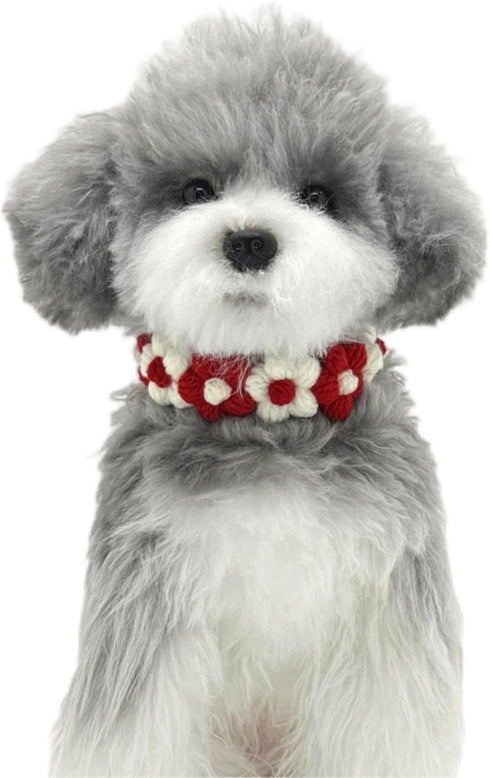 Dog Costume,Handmade Dog Wedding Bandana and Dog Birthday Bandana,Red and White Floral Design Dog Necklace,Cute Medium Small Cat Collars for Daily...