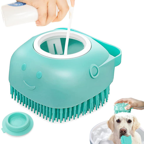 Pet Dog Bath Brush Gentle Soap Dispenser Massaging Bath Grooming Soft Silicone(Blue)...